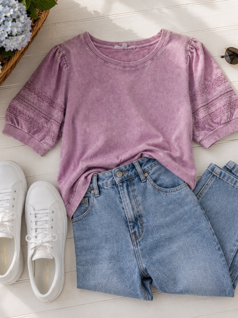 Jane and Delancey Woman's Puff Sleeve Top in Dusty Pink Size XL - Picture 2 of 7